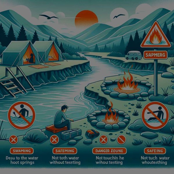 Quelles sont les règles de sécurité à suivre pour un camping à proximité de sources d'eau chaude naturelles?